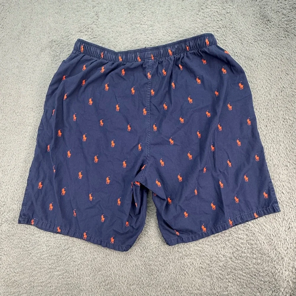 Polo‎ Ralph Lauren Pajama Shorts Mens M Navy Blue Orange Pony Logo Loungewear